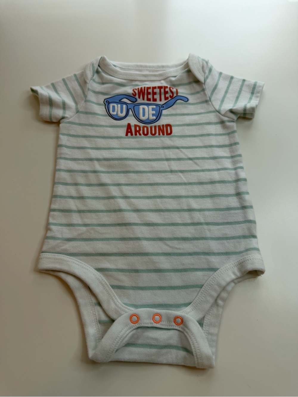 Cat & Jack White Striped One-Piece with Blue Sunglasses Graphic